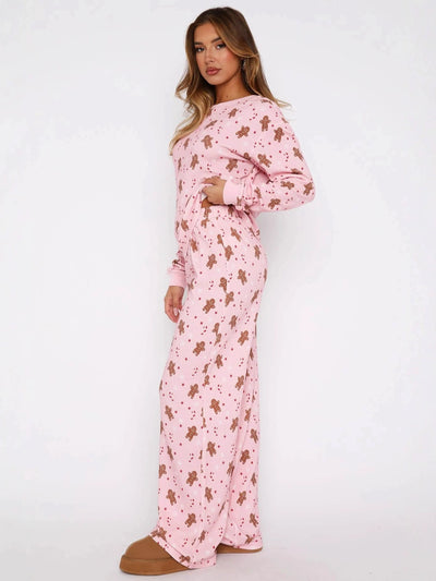 Gingerbread Man PJ Set - Pink/Brown