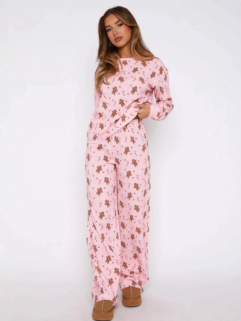 Gingerbread Man PJ Set - Pink/Brown