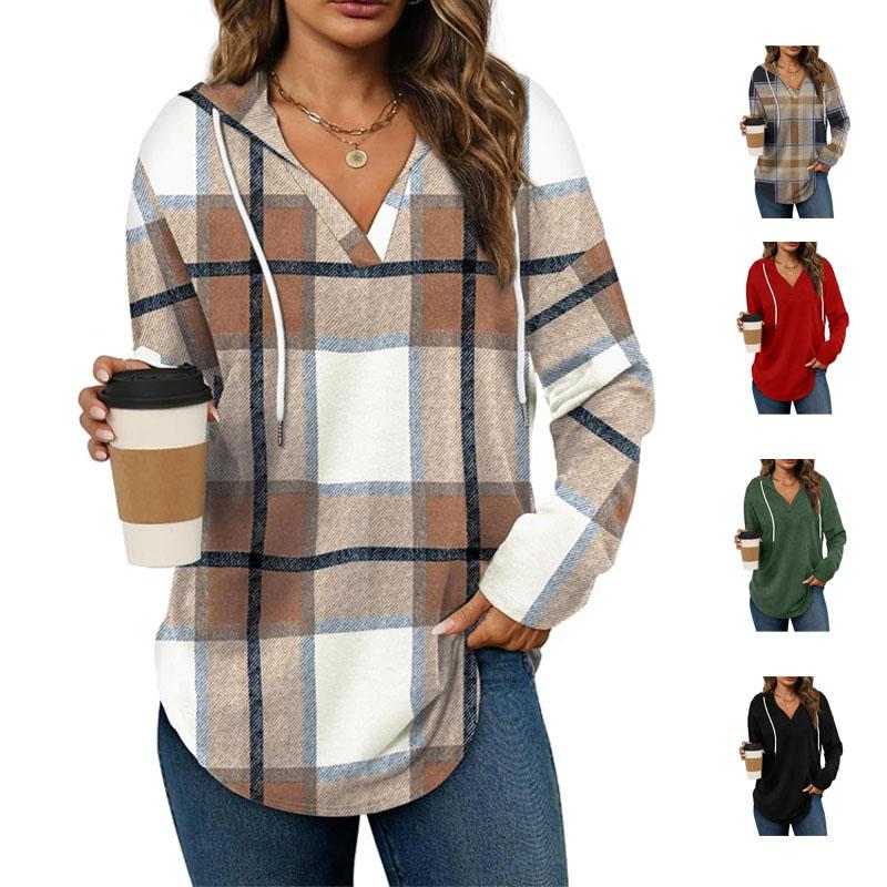 Plaid V-Neck Hoodie